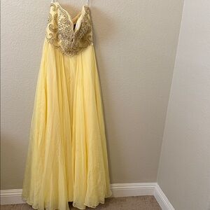 Mac Duggal Yellow Satin Dress